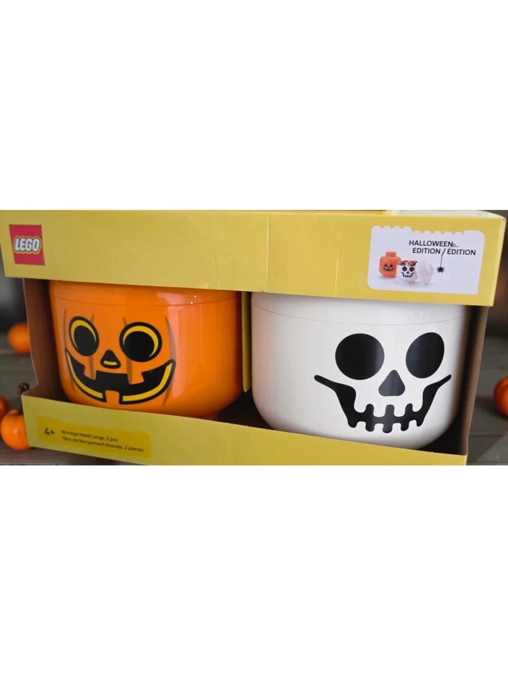 LEGO Halloween Edition Large Storage Heads Green White Skeleton 2pc NIB